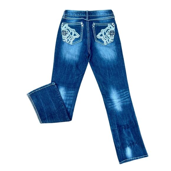 Wrangler Rock 47 mid rise cross embellished bootcut jeans size 7/8L x34 - Picture 1 of 5